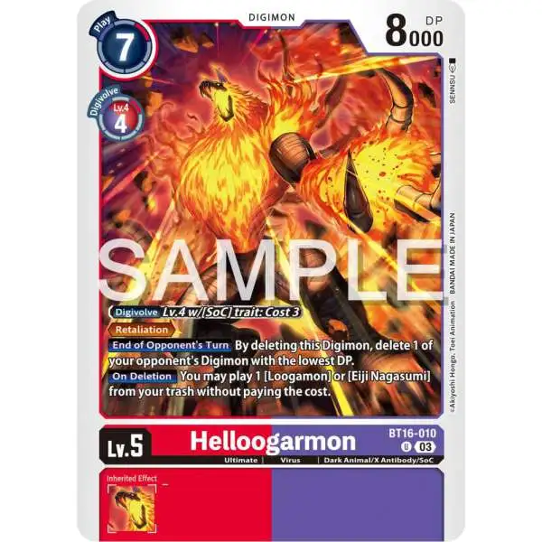 Digimon Trading Card Game Beginning Observer Uncommon Helloogarmon BT16-010