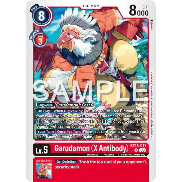 Digimon Trading Card Game Beginning Observer Uncommon Garudamon BT16-011 [X Antibody]