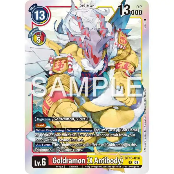 Digimon Trading Card Game Beginning Observer Rare Goldramon (X Antibody) BT16-014
