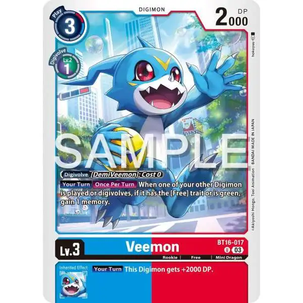 Digimon Trading Card Game Beginning Observer Uncommon Veemon BT16-017