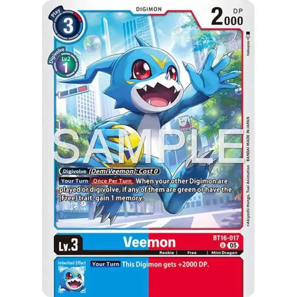 Trading Card Game Advanced Booster Digimon Generation Uncommon Veemon BT16-017 [Reprint]