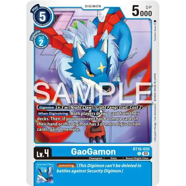 Digimon Trading Card Game Beginning Observer Common GaoGamon BT16-020