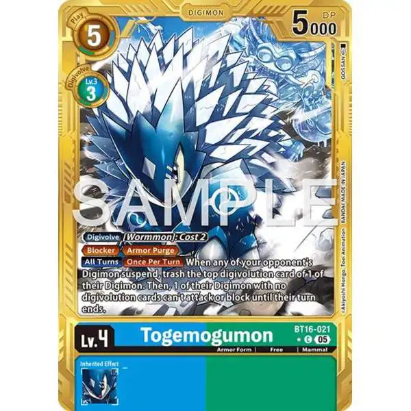 Trading Card Game Advanced Booster Digimon Generation Common Togemogumon BT16-021 [Gold Border]