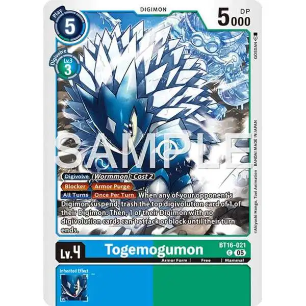 Trading Card Game Advanced Booster Digimon Generation Common Togemogumon BT16-021 [Reprint]