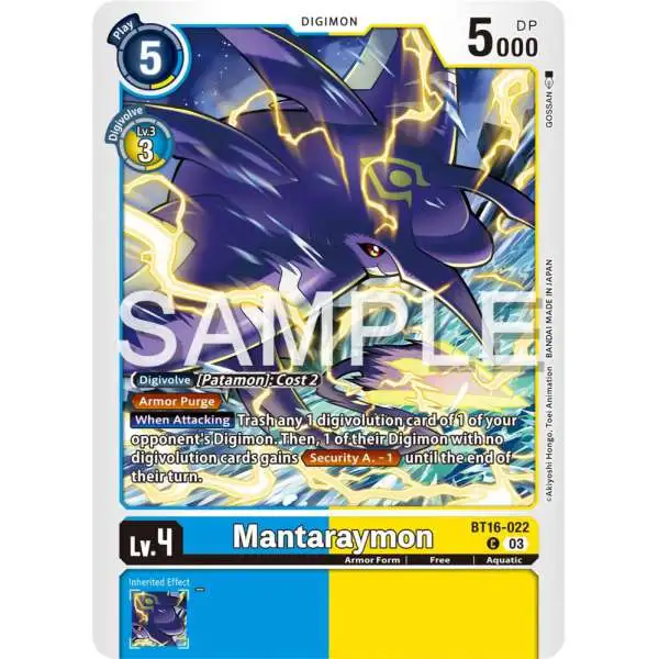 Digimon Trading Card Game Beginning Observer Common Mantaraymon BT16-022