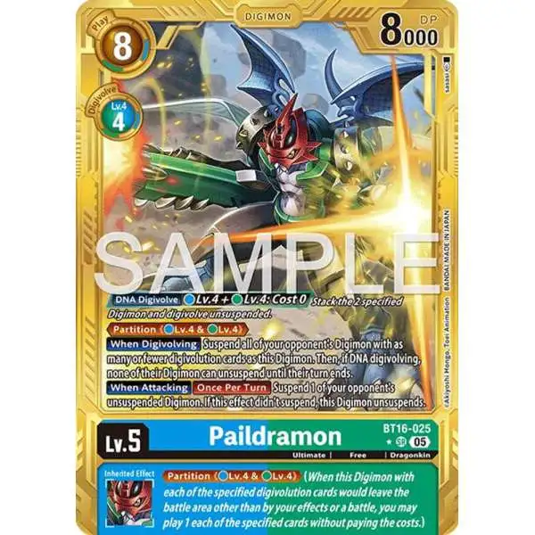 Trading Card Game Advanced Booster Digimon Generation Super Rare Paildramon BT16-025 [Gold Border]