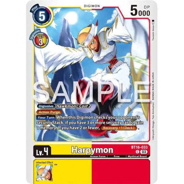 Digimon Trading Card Game Beginning Observer Common Harpymon BT16-033