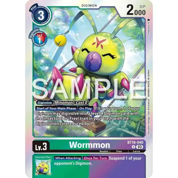 Digimon Trading Card Game Beginning Observer Rare Wormmon BT16-040