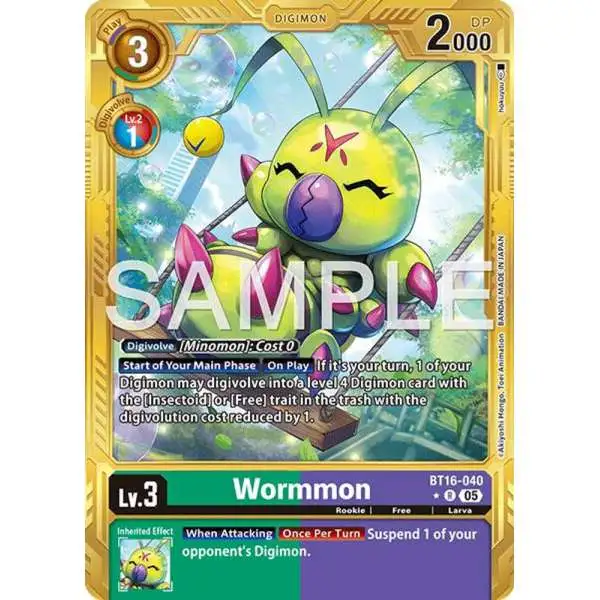 Trading Card Game Advanced Booster Digimon Generation Rare Wormmon BT16-040 [Gold Border]