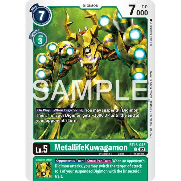 Digimon Trading Card Game Beginning Observer Uncommon MetallifeKuwagamon BT16-045