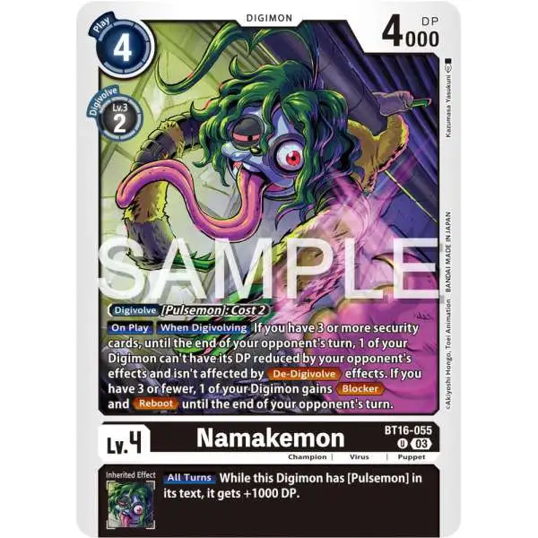 Digimon Trading Card Game Beginning Observer Uncommon Namakemon BT16-055