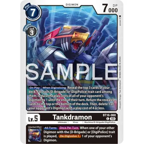 Digimon Trading Card Game Beginning Observer Common Tankdramon BT16-060