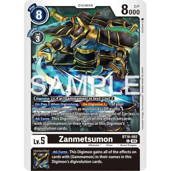 Digimon Trading Card Game Beginning Observer Common Zanmetsumon BT16-062
