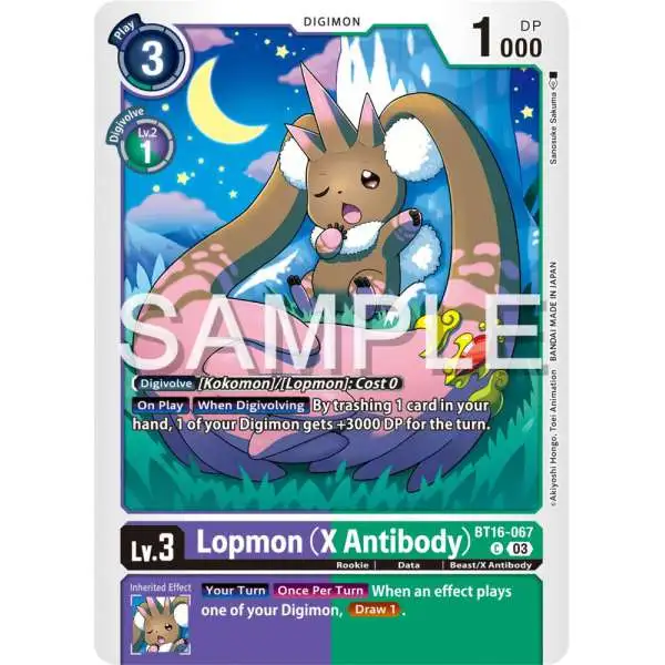Digimon Trading Card Game Beginning Observer Common Lopmon (X Antibody) BT16-067