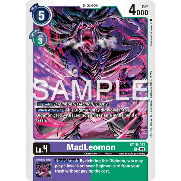 Digimon Trading Card Game Beginning Observer Common MadLeomon BT16-071