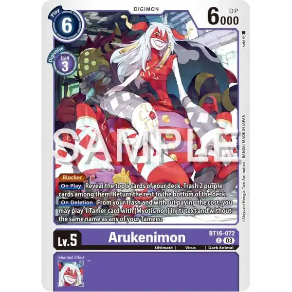 Digimon Trading Card Game Beginning Observer Common Arukenimon BT16-072