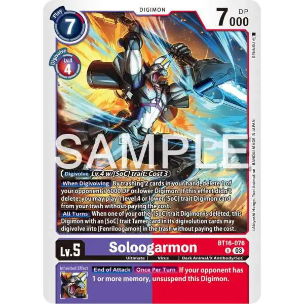 Digimon Trading Card Game Beginning Observer Uncommon Soloogarmon BT16-076
