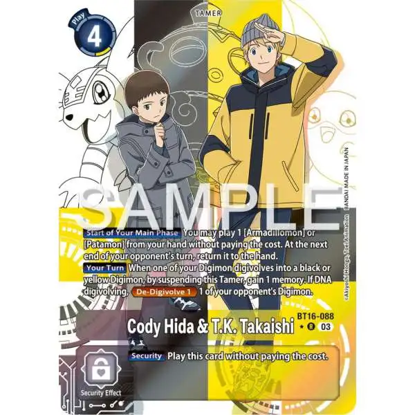 Digimon Trading Card Game Beginning Observer Rare Cody Hida &amp; T.K. Takaishi BT16-088 [Alternate Art]