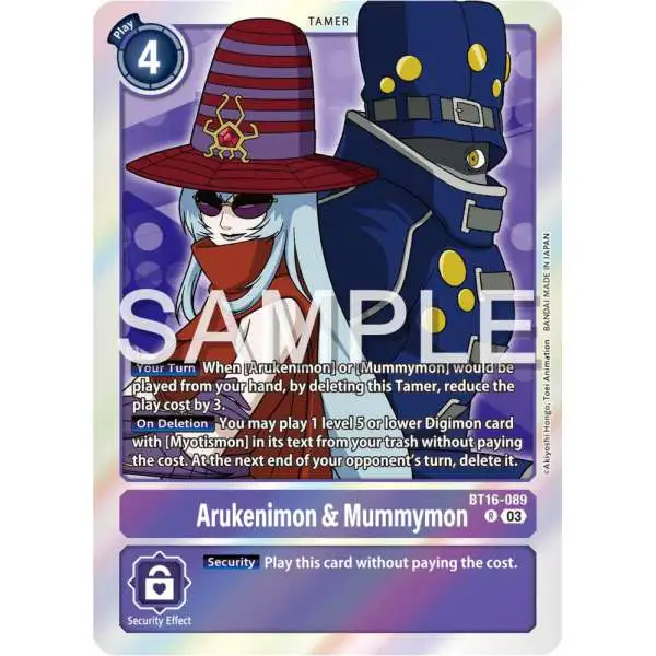 Digimon Trading Card Game Beginning Observer Rare Arukenimon & Mummymon BT16-089
