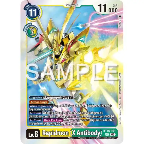 デジモンカードゲーム/SEC/DIGIMON/ブースターパック　BEGINNING　OBSERVER【BT-16】　BT16-101[SEC]：(パラレル)ラピッドモンX抗体 Bandai Digimon Card Game Card Game - BT-16 BEGINNING