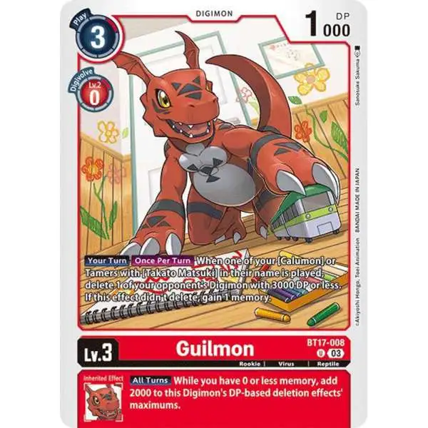 Digimon Trading Card Game Secret Crisis Uncommon Guilmon BT17-008