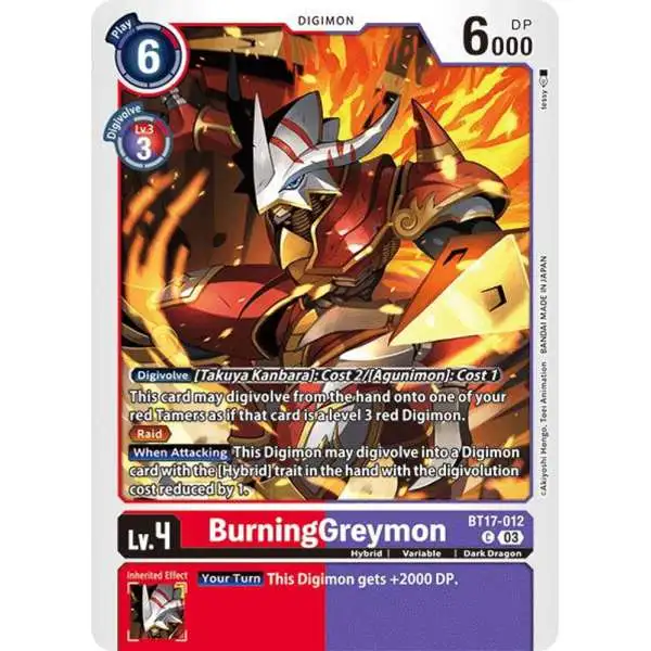 Digimon Trading Card Game Secret Crisis Common BurningGreymon BT17-012