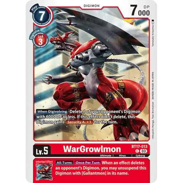 Digimon Trading Card Game Secret Crisis Common WarGrowlmon BT17-013