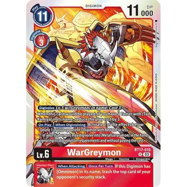 Digimon Trading Card Game Secret Crisis Rare WarGreymon BT17-015