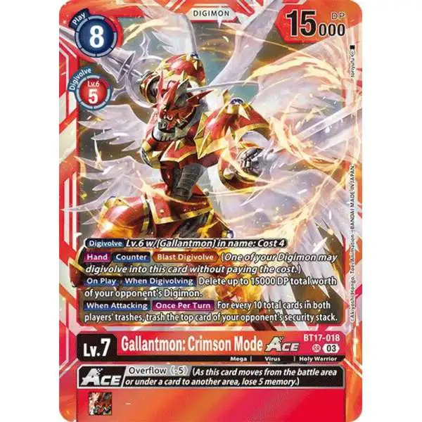 Digimon Trading Card Game Secret Crisis Super Rare Gallantmon: Crimson Mode ACE BT17-018