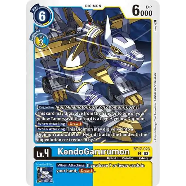 Digimon Trading Card Game Secret Crisis Common KendoGarurumon BT17-023