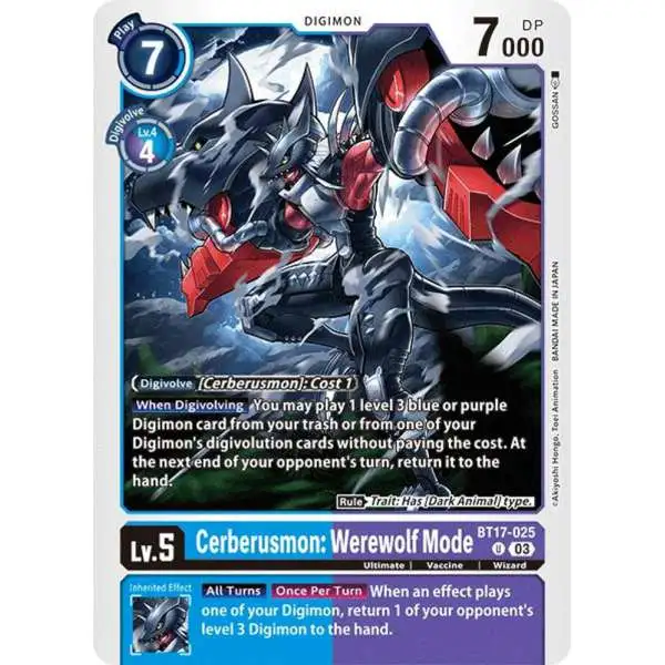 Digimon Trading Card Game Secret Crisis Uncommon Cerberusmon: Werewolf Mode BT17-025