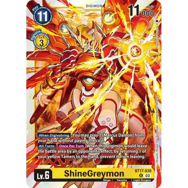 Digimon Trading Card Game Secret Crisis Rare ShineGreymon BT17-039