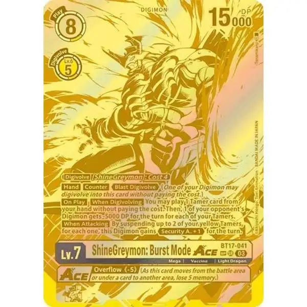 Digimon Trading Card Game Secret Crisis Special Rare ShineGreymon: Burst Mode ACE BT17-041 [Textured]
