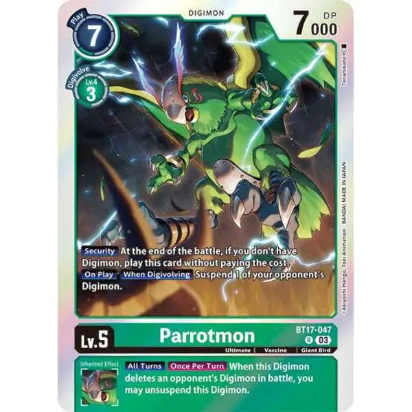 Digimon Trading Card Game Secret Crisis Rare Parrotmon BT17-047