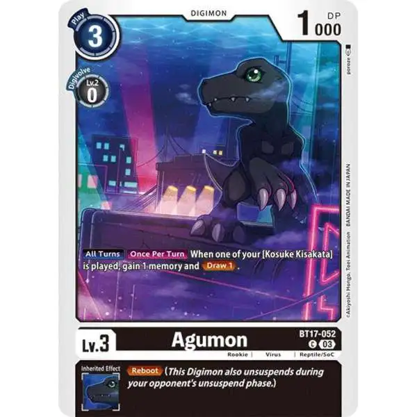 Digimon Trading Card Game Secret Crisis Common Agumon BT17-052