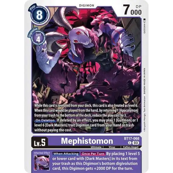 Digimon Trading Card Game Secret Crisis Common Mephistomon BT17-068