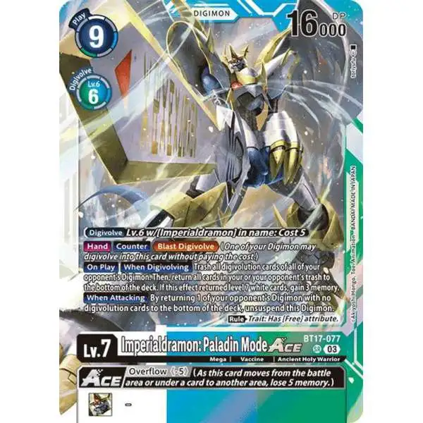 Digimon Trading Card Game Secret Crisis Super Rare Imperialdramon: Paladin Mode ACE BT17-077