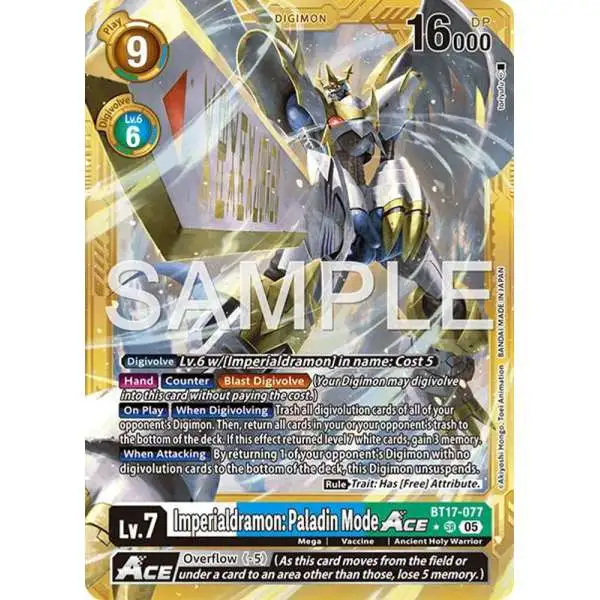 Trading Card Game Advanced Booster Digimon Generation Super Rare Imperialdramon: Paladin Mode ACE BT17-077 [Gold Border]