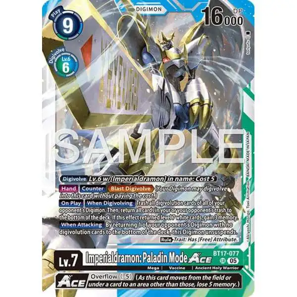 Trading Card Game Advanced Booster Digimon Generation Super Rare Imperialdramon: Paladin Mode ACE BT17-077 [Reprint]