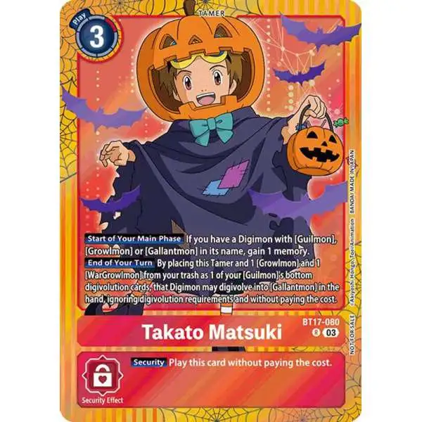 Digimon Trading Card Game Secret Crisis Rare Takato Matsuki BT17-080 [Halloween Event 2024]
