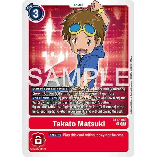 Trading Card Game Advanced Booster Digimon Generation Rare Takato Matsuki BT17-080 [Reprint]