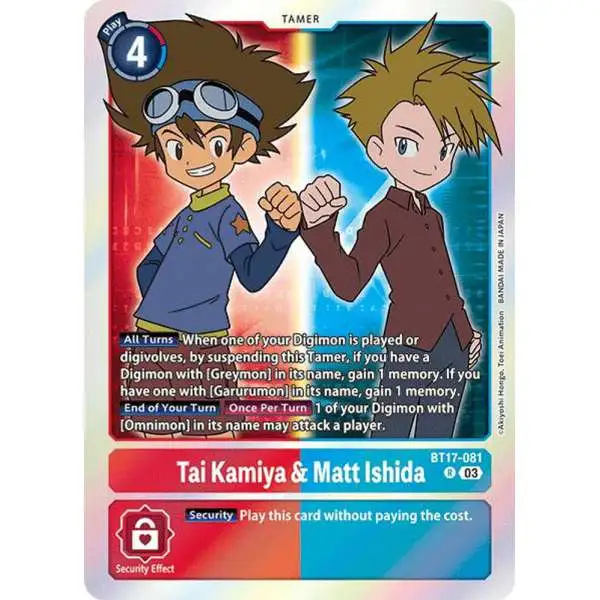 Digimon Trading Card Game Secret Crisis Rare Tai Kamiya & Matt Ishida BT17-081