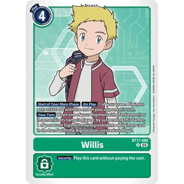 Digimon Trading Card Game Secret Crisis Uncommon Willis BT17-088