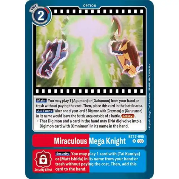 Digimon Trading Card Game Secret Crisis Uncommon Miraculous Mega Knight BT17-095