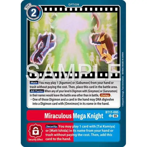 Trading Card Game Advanced Booster Digimon Generation Uncommon Miraculous Mega Knight BT17-095 [Reprint]