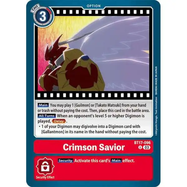 Digimon Trading Card Game Secret Crisis Uncommon Crimson Savior BT17-096