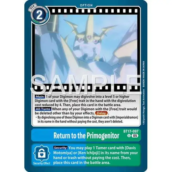 Trading Card Game Advanced Booster Digimon Generation Uncommon Return to the Primogenitor BT17-097 [Reprint]