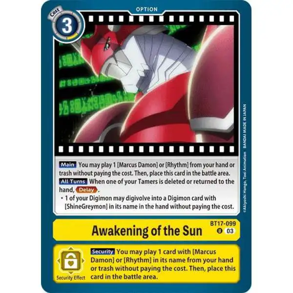 Digimon Trading Card Game Secret Crisis Uncommon Awakening of the Sun BT17-099