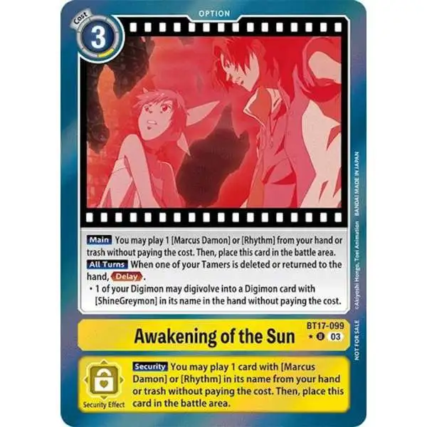Digimon Trading Card Game Secret Crisis Uncommon Awakening of the Sun BT17-099 [Movie Memorial Pack]