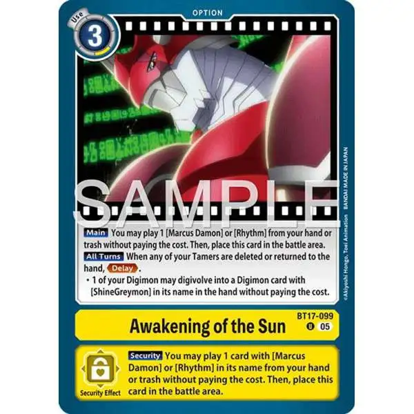 Trading Card Game Advanced Booster Digimon Generation Uncommon Awakening of the Sun BT17-099 [Reprint]